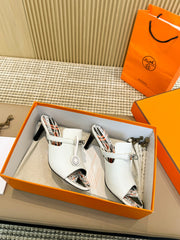 HEDEN MULE 80 WHITE CALFSKIN WITH PATTERN