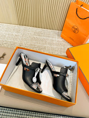 HEDEN MULE 80 BLACK CALFSKIN WITH PATTERN