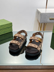 GG  SANDAL WITH DOUBLE G PECAN CARO LAMBSKIN