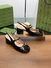 GG HORSEBIT PUMP BLACK GLOSSY LAMBSKIN