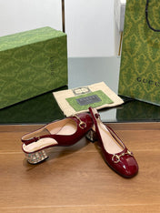 WOMEN'S HORSEBIT SLINGBACK 55MM IN WINE RED CALFSKIN WITH RHINSTONES