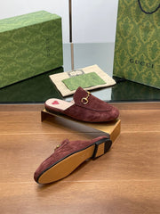 HORSEBIT MULE IN UMBER BROWN SUEDE WITH GOLD HARDWARE