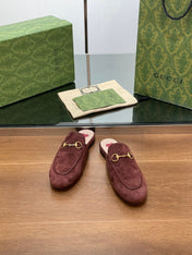 HORSEBIT MULE IN UMBER BROWN SUEDE WITH GOLD HARDWARE