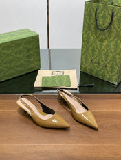GG HIGH SLINGBACK 4.5 CM IN DIJON YELLOW GLOSSY CALFSKIN WITH GOLD HARDWARE