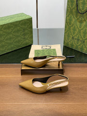 GG HIGH SLINGBACK 4.5 CM IN DIJON YELLOW GLOSSY CALFSKIN WITH GOLD HARDWARE