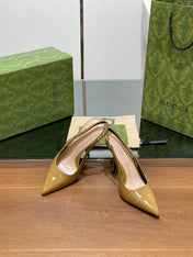 GG HIGH SLINGBACK 10.5 CM IN DIJON YELLOW GLOSSY CALFSKIN WITH GOLD HARDWARE