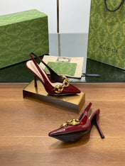 GG HIGH SLINGBACK 10.5 CM IN WINE RED GLOSSY CALFSKIN WITH GOLD HARDWARE