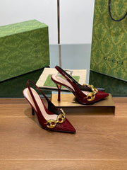 GG HIGH SLINGBACK 10.5 CM IN WINE RED GLOSSY CALFSKIN WITH GOLD HARDWARE