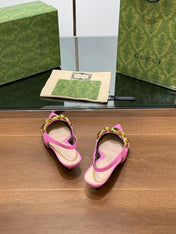 GG MID-HEELED SLINGBACK 4.5 CM IN FUSICA PINK GLOSSY CALFSKIN WITH GOLD HARDWARE
