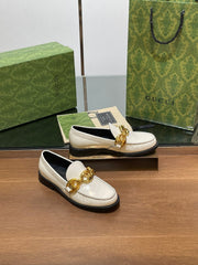 GG LOAFER SHOES IN WHITE CALFSKIN WITH GOLD HARDWARE