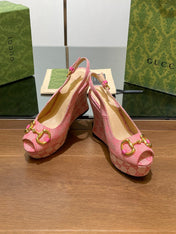 GG WEDGE PLATFORM IN LIGHT PINK MONOGRAM JACQUARD FABRIC