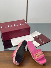 HIGH 6.3 CM WEDGE SANDALS IN PINK CALFSKIN AND FABRIC