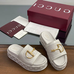 HIGH 5.5 CM WEDGE SANDALS IN CREAM WHITE CALFSKIN AND FABRIC