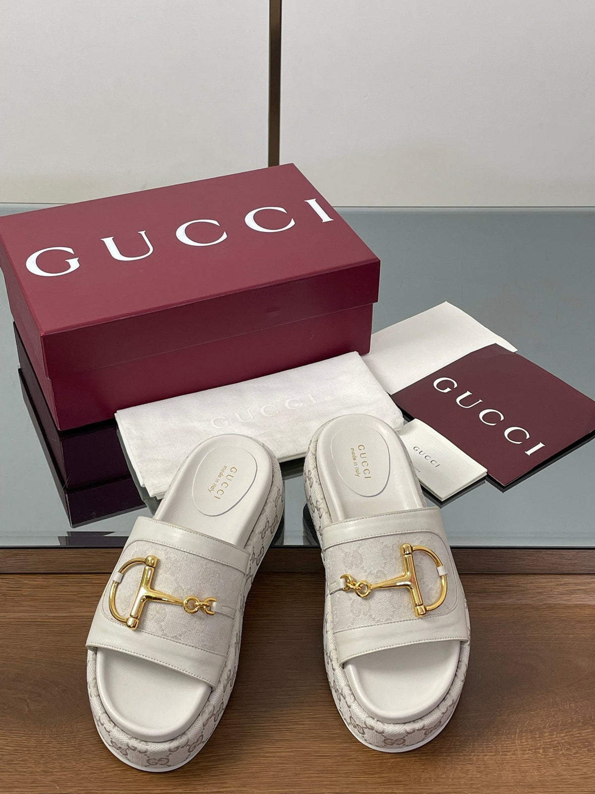 HIGH 5.5 CM WEDGE SANDALS IN CREAM WHITE CALFSKIN AND FABRIC