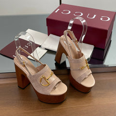 HIGH HEEL SANDALS 13 CM IN BEIGE CALFSKIN MIX SUEDUE GOLD HARDWARE