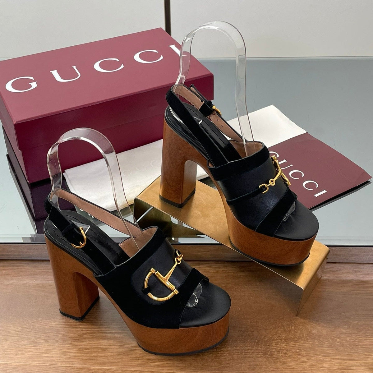 HIGH HEEL SANDALS 13 CM IN BLACK CALFSKIN MIX SUEDUE GOLD HARDWARE