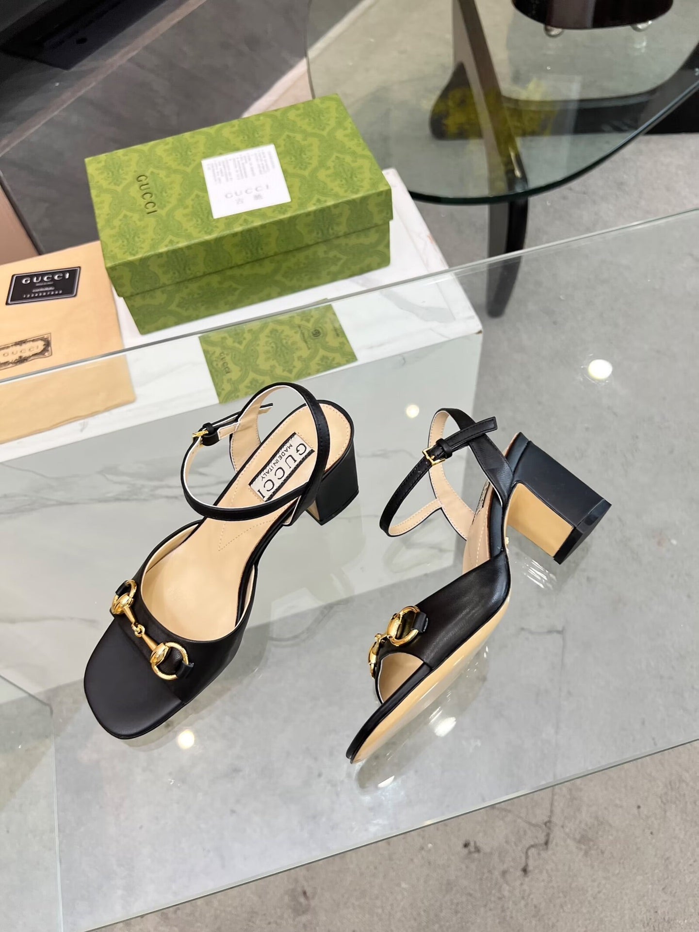 GG HIGH HEELS SANDALS 60 IN BLACK LAMBSKIN