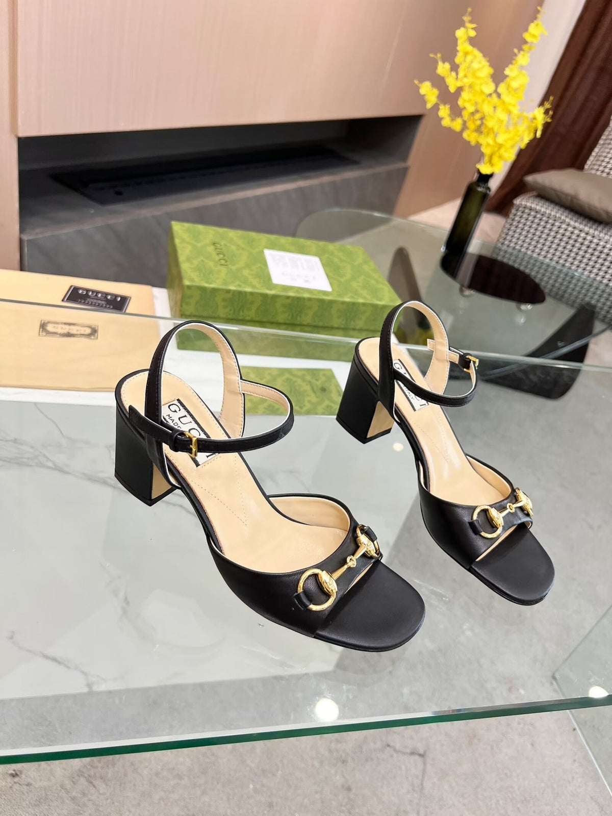 GG HIGH HEELS SANDALS 60 IN BLACK LAMBSKIN