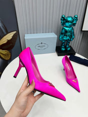PRADA 26S POINTED TOE PUMPS STILETTO HEEL 80MM IN FUCHSIA PINK SATIN