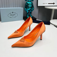 HIGH-HEEL PUMPS IN PUMPSKIN ORANGE SATIN