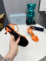 PRADA 26S ANKLE STRAP SANDALS STILETTO HEEL 80MM IN ORANGE SATIN