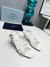 PRADA 26S STRAPPY SANDALS STILETTO HEEL 60MM IN WHITE CALFSKIN