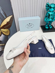 PRADA 26S ROUND TOE SLINGBACK PUMPS 40MM IN WHITE CALFSKIN WITH BOW