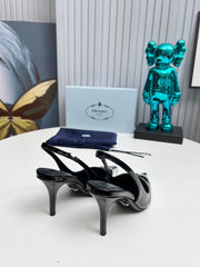 HIGH SLING BACK PUMPS IN SILVER MIX BLACK GLOSSY CALFSKIN