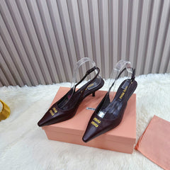 POINTED-TOE SLINGBACK IN MAHOGANY LAMBSKIN