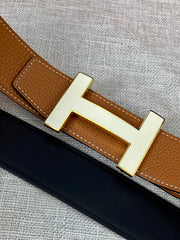 HM CONSTANCE BELT BUCKLE & REVERSIBLE TAWNY BROWN LEATHER STRAP 38MM GOLD HARDWARE
