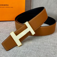 HM CONSTANCE BELT BUCKLE & REVERSIBLE TAWNY BROWN LEATHER STRAP 38MM GOLD HARDWARE