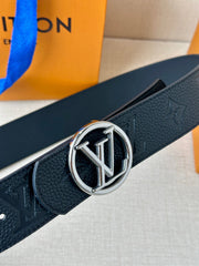 LV 25S BELT 40 MM IN BLACK CALFSKIN WITH SILVER HARDWARE 593263