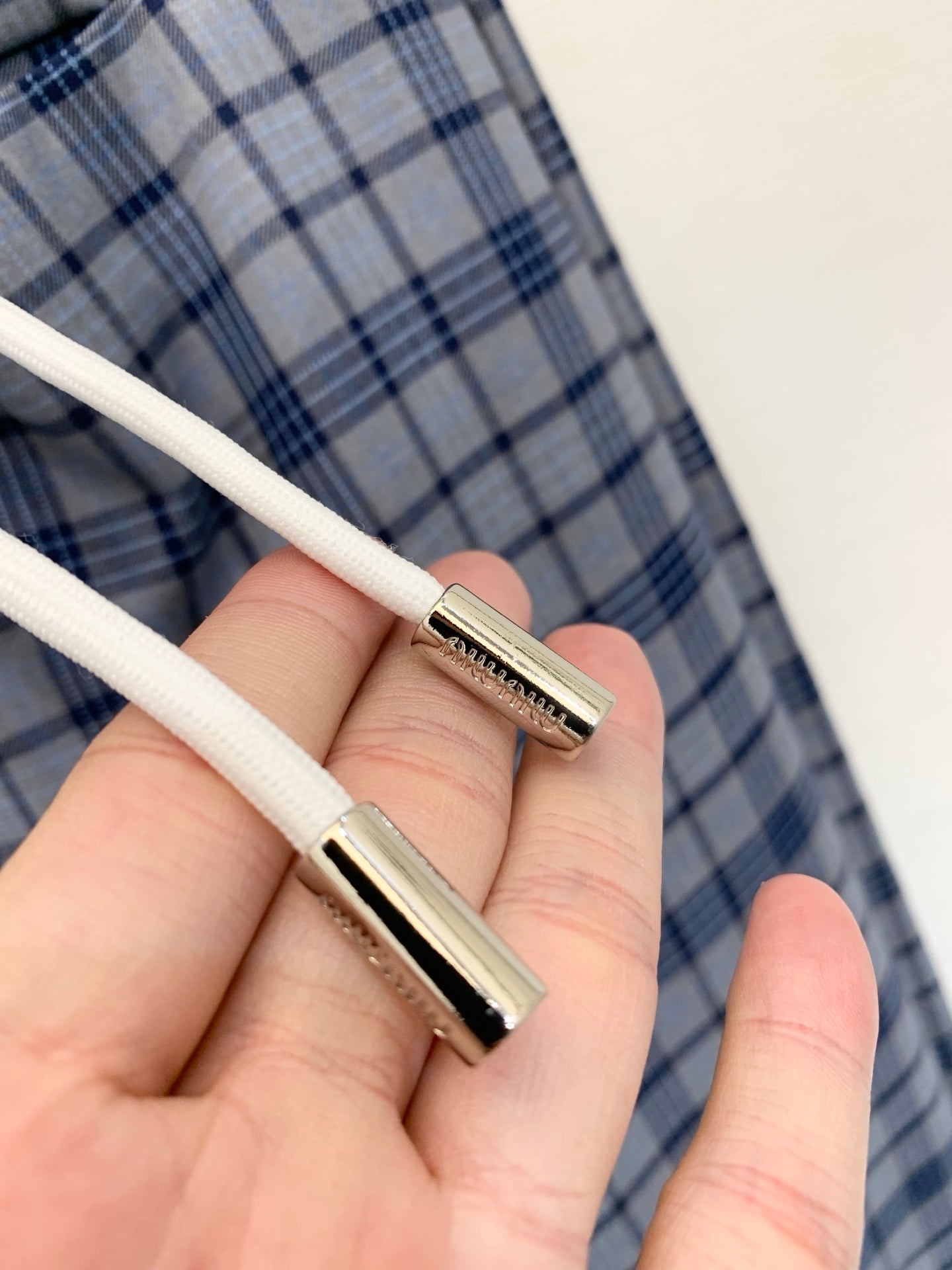 MIUMIU 26S PLAID DRAWSTRING PANTS 942