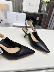 J'ADIOR SLINGBACK PUMP BLACK CALFSKIN AND EMBROIDERED FABRIC 65 MM