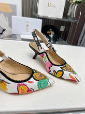 J'ADIOR SLINGBACK PUMP COLORFUL NATURAL RAFFIA AND EMBROIDERED COTTON 65 MM 130844