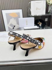 J'ADIOR SLINGBACK PUMP COLORFUL NATURAL RAFFIA AND EMBROIDERED COTTON 65 MM 130844