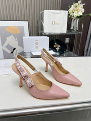 J'ADIOR SLINGBACK PUMP LIGHT PINK CALFSKIN AND EMBROIDERED FABRIC 10 CM
