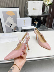 J'ADIOR SLINGBACK PUMP LIGHT PINK CALFSKIN AND EMBROIDERED FABRIC 10 CM