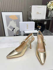 J'ADIOR SLINGBACK PUMP LIGHT GOLD CALFSKIN AND EMBROIDERED FABRIC 10 CM