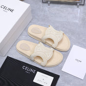 CELINE 26S TRIOMPHE SLIDES IN CREAM WHITE SUEDE