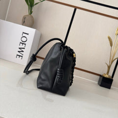 LOEWE 25S FLAMENCO PURSE 30 IN FULL BLACK NAPPA LEATHER GOLD HARDWARE