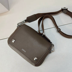 LOEWE 25S PEBBLE BAG 20 IN DARK TAUPE CALFSKIN SILVER HARDWARE