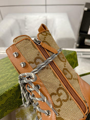 GG LACE-UP SHORT BOOTS IN CINNAMON BROWN CANVAS MIX CALFSKIN