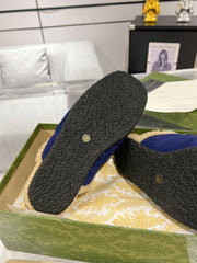 HORSEBIT MULE IN ROYAL BLUE SUEDE AND FLEECE LINING