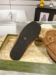 HORSEBIT MULE IN BROWN SUEDE AND FLEECE LINING