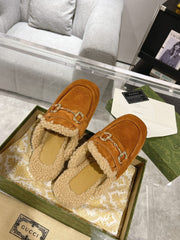 HORSEBIT MULE IN BRONZE ORANGE SUEDE AND FLEECE LINING