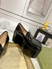 GG HORSEBIT PLATFORM LOAFER GLOSSY BLACK CALFSKIN