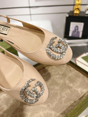 METALIC SLINGBACK FLATS IN TAN BEIGE CALFSKIN
