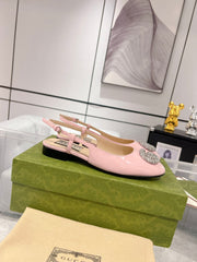 METALIC SLINGBACK FLATS IN ROSE PINK CALFSKIN