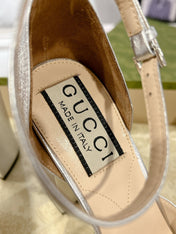 HIGH SANDAL SQUARE HEEL 12 CM IN SILVER CALFSKIN